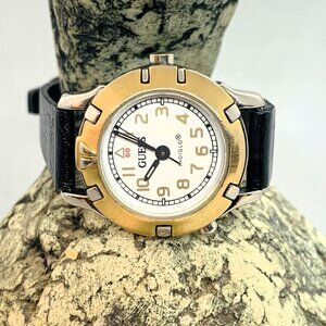 Guess 1996 Retro Silver Gold Tone/White Dial/Black Leather/Indiglo Women's Watch